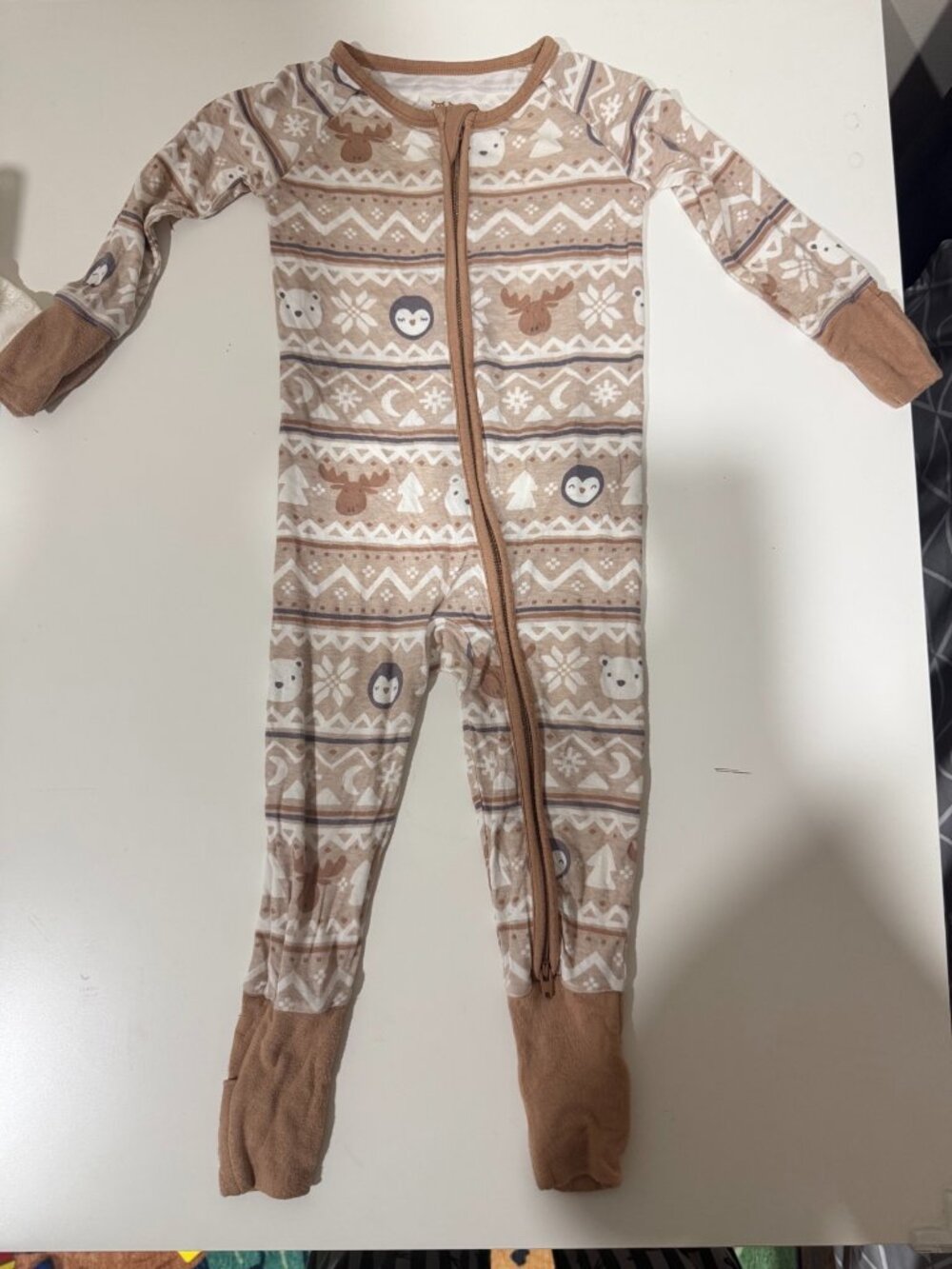 Little Sleepies Bamboo Zippy 6-12M Tan Fair Isle Footie